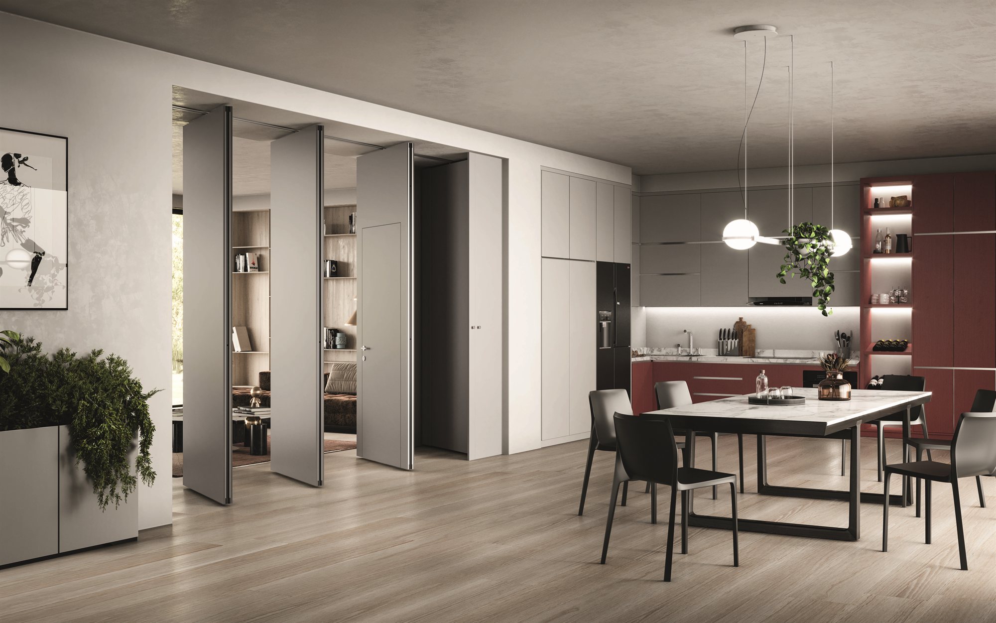 Estfeller — parete modulare D70 in area kitchen/living (3)